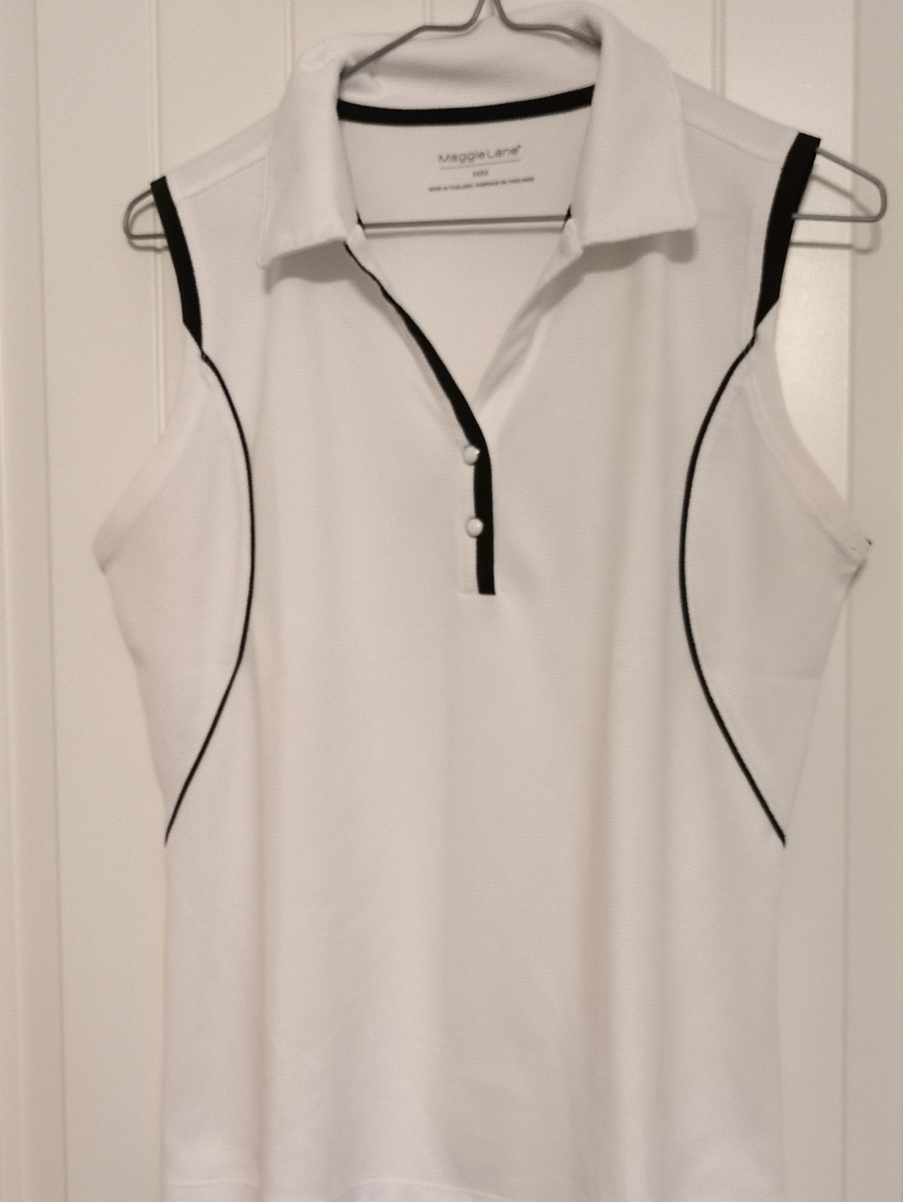 Maggie  Lane White Sleeveless Polo Tank with Black Trim